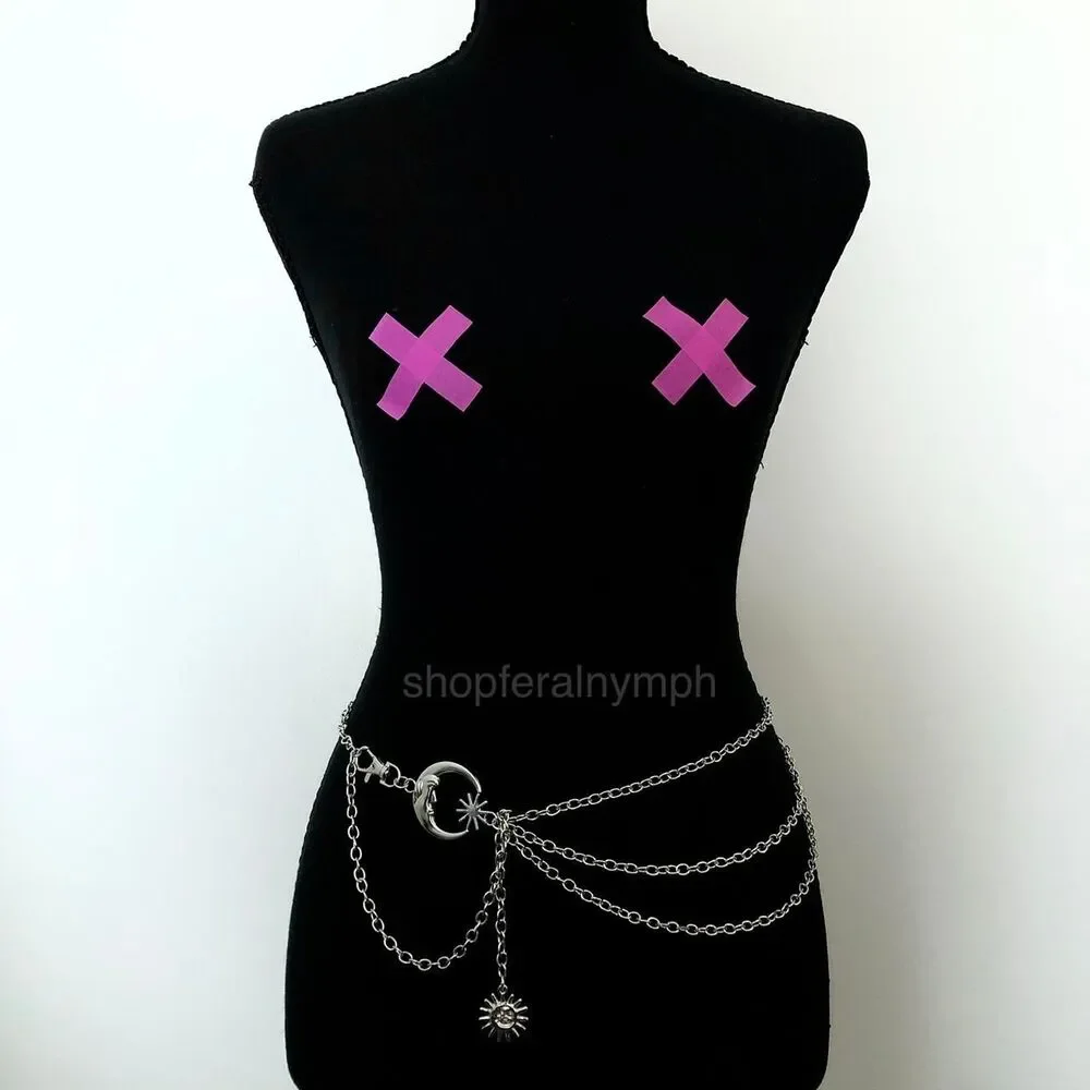 Silver Moon Sun Triple Layer Body Chain Waist Belt, Fits 15–41 Inches, X7GA1236